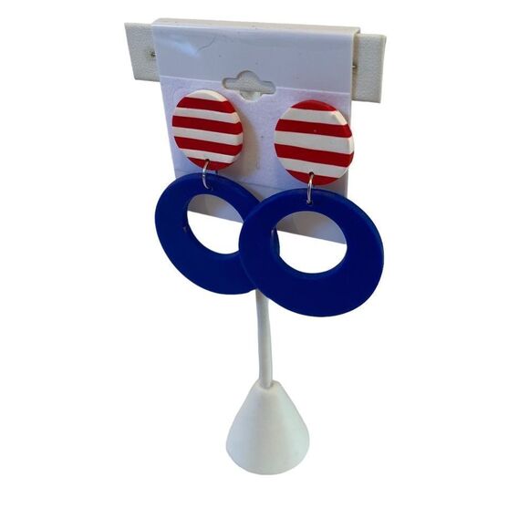 Cute, Lightweight Polymer Clay Hoops in Red, White & Blue. - Picture 3 of 6